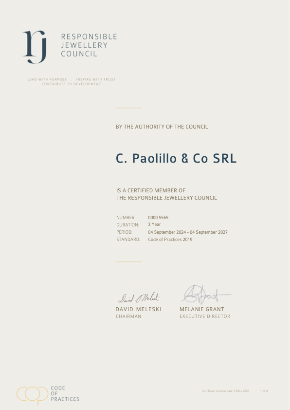 Certificato originale RJC numero 0000 5565